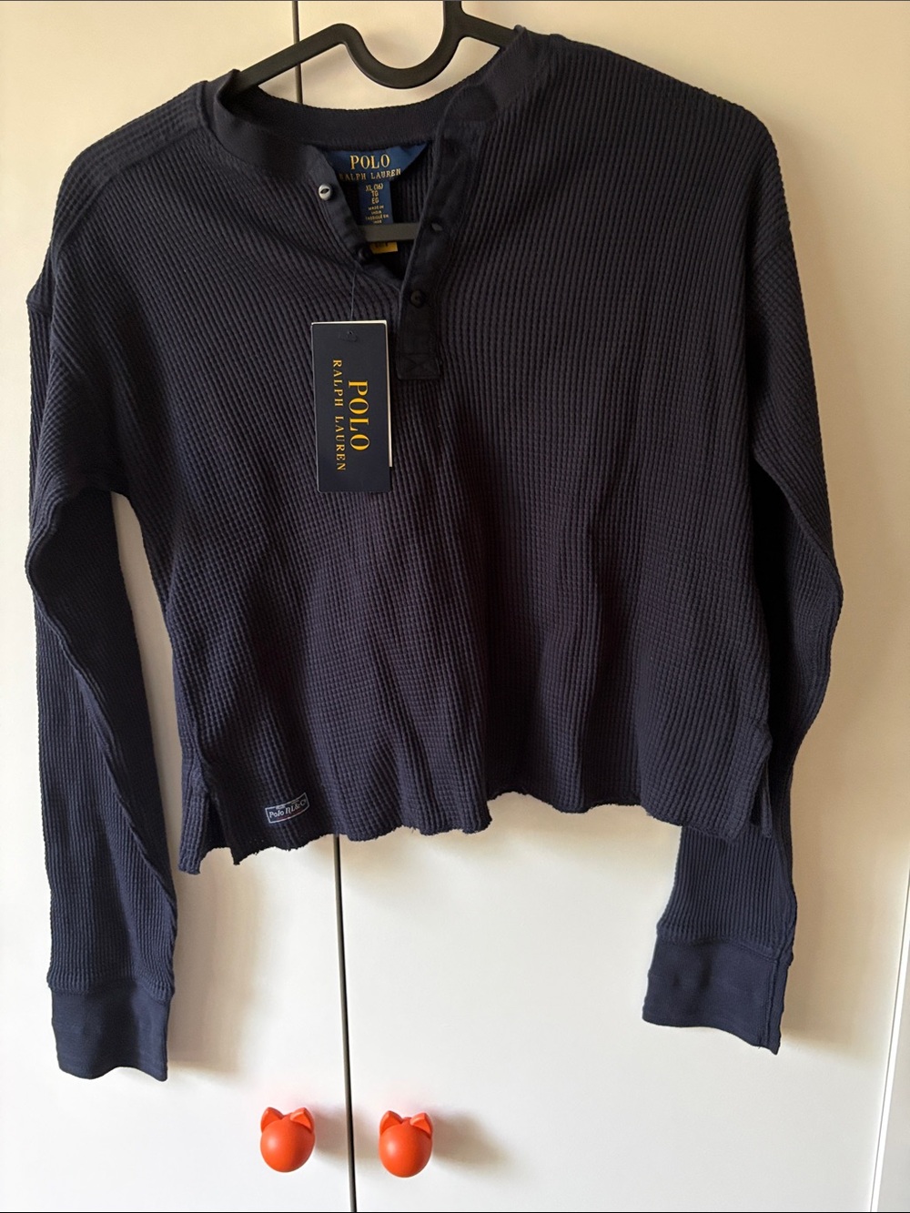 Polo by Ralph Lauren Teenage ‘s Navy Waffle-Knit Henley Crew Sweater
